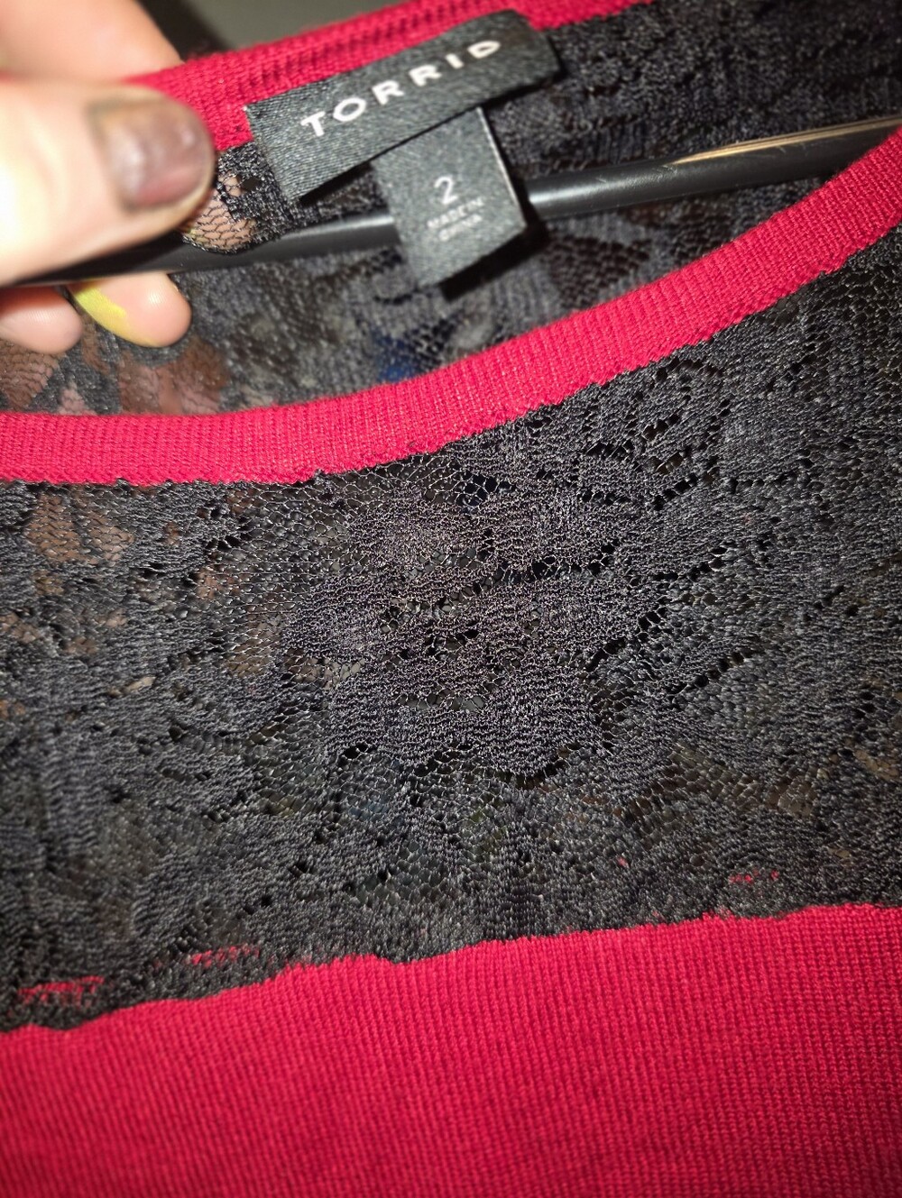torrid Black Lace Top with Red Trim